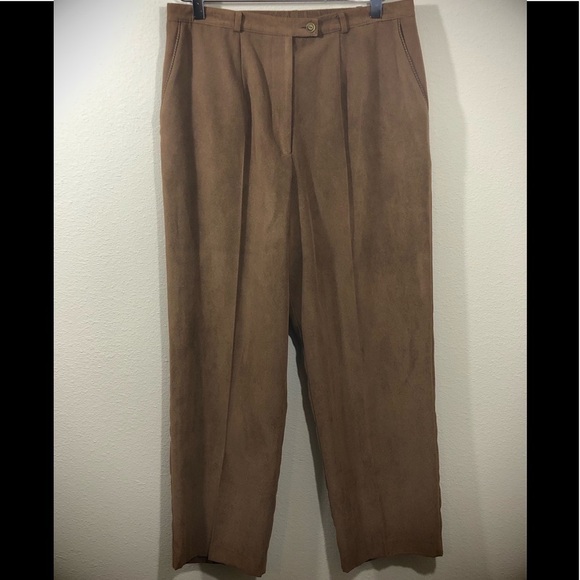 CLICK - SIZE 12 - VINTAGE FAUX SUEDE PANTS - PLEATED FRONT - TAN - B17 - Picture 9 of 9